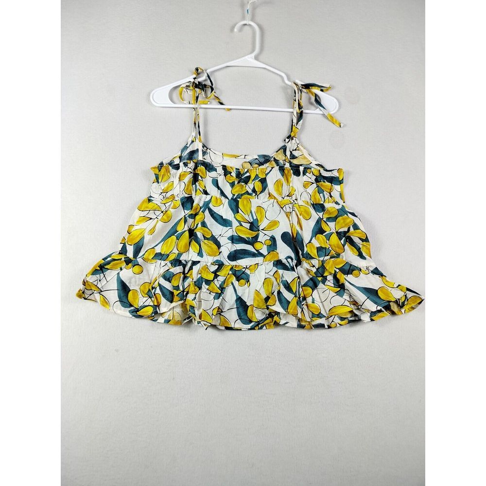 Babydoll Top Women's Large Yellow Blue White Floral Classiccore Feminine Cropped